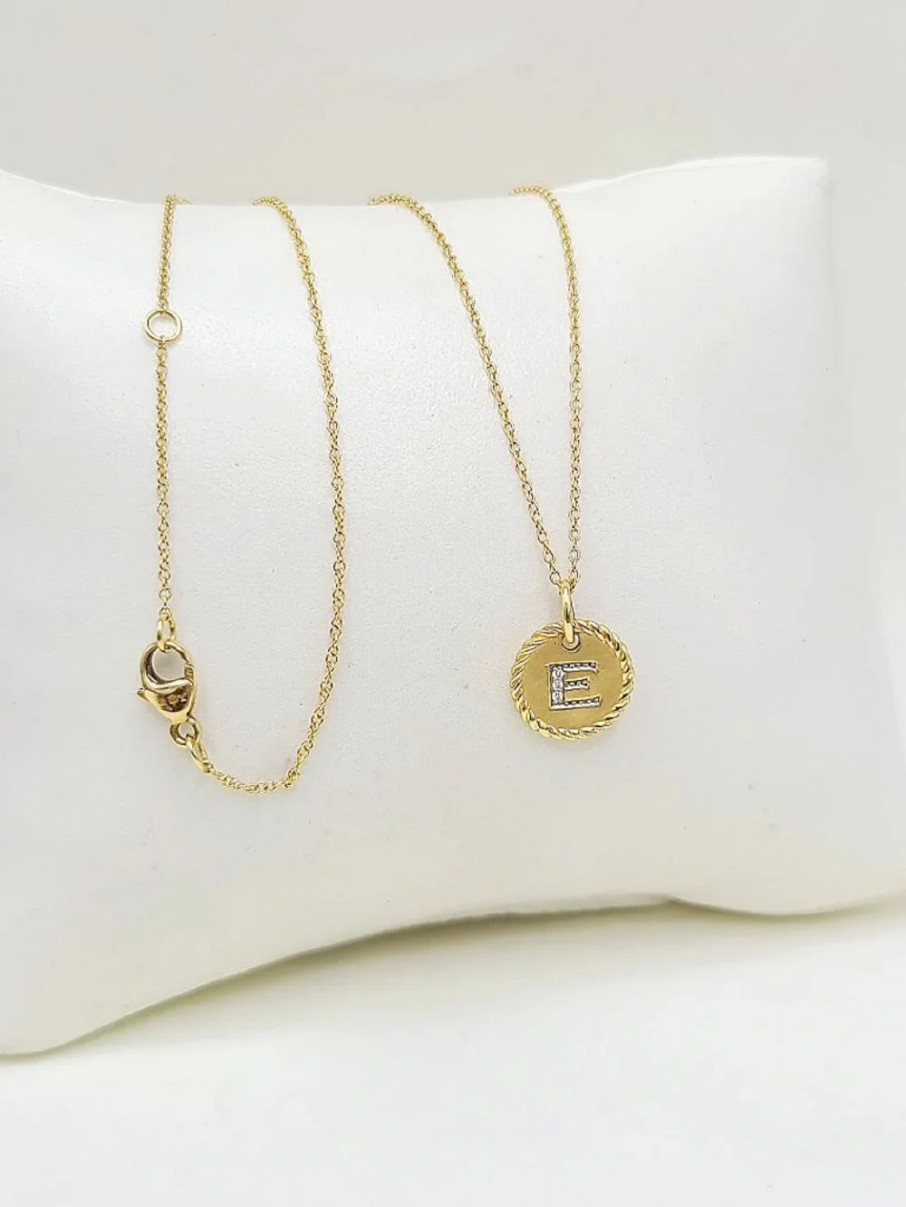 David Yurman Initial E Charm Necklace in 18K Yellow Gold w/ Diamonds - 19